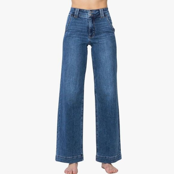 Judy Blue High-Rise Double Button Waistband Wide Leg Jeans - Picture 1 of 3
